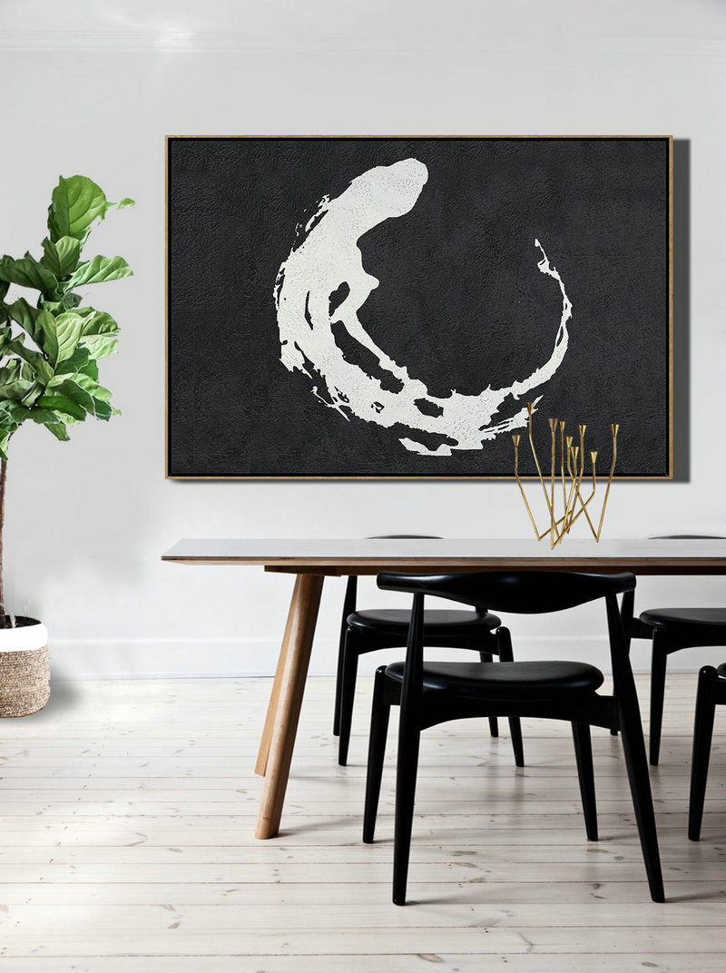 Huge Abstract Canvas Art,Oversized Horizontal Minimalist Abstract Art On Canvas, Black And White Minimalist Painting - Hand Painted Acrylic Painting